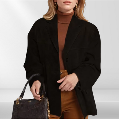 Suzanne Women’s Vintage Textured Blazer – Casual Single-Button Jacket