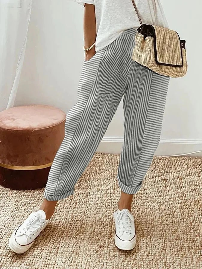 Judith Striped Cotton Pants – Soft, Breathable, and Stylish Fit